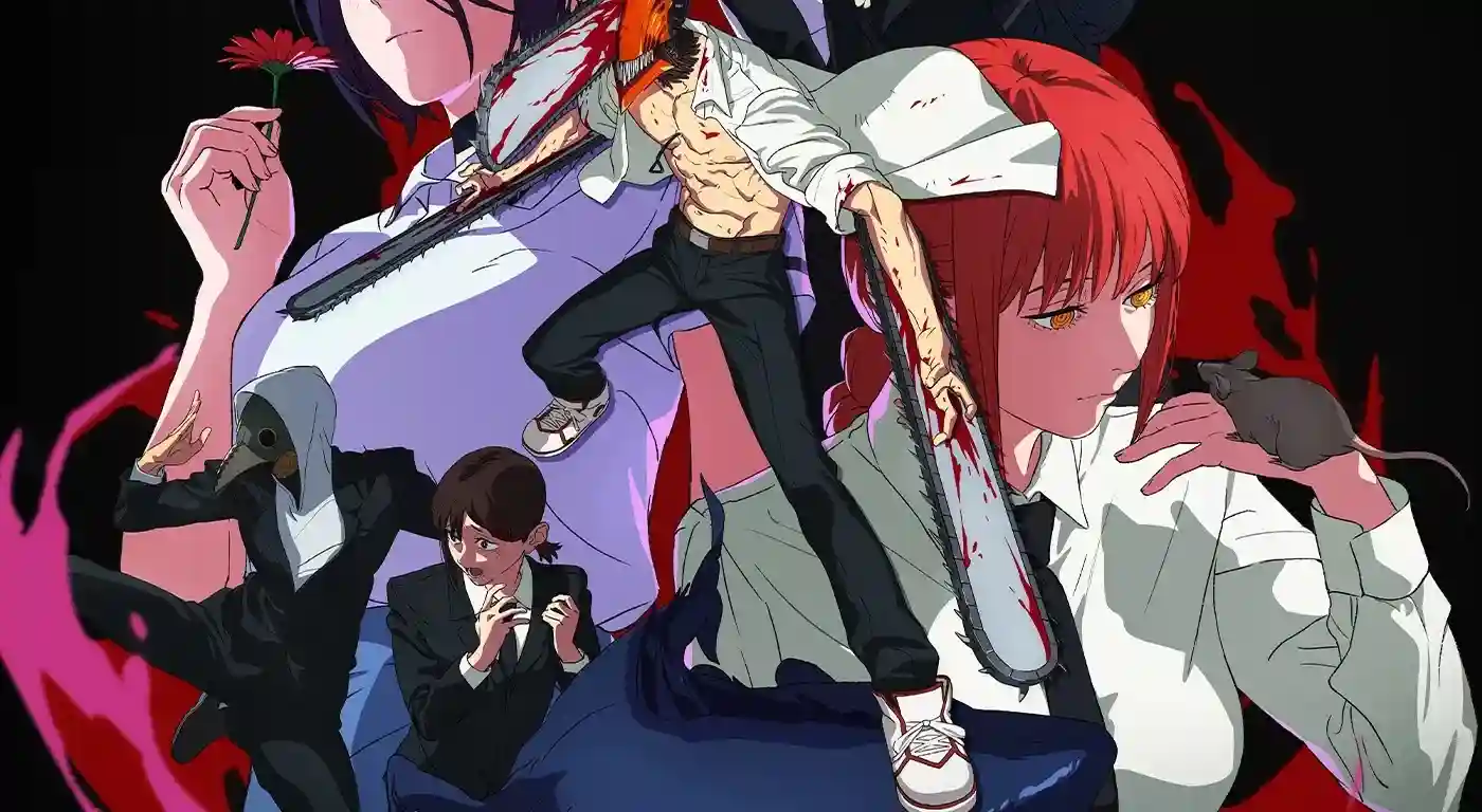 Makima e Denji em uma cena intensa do anime.