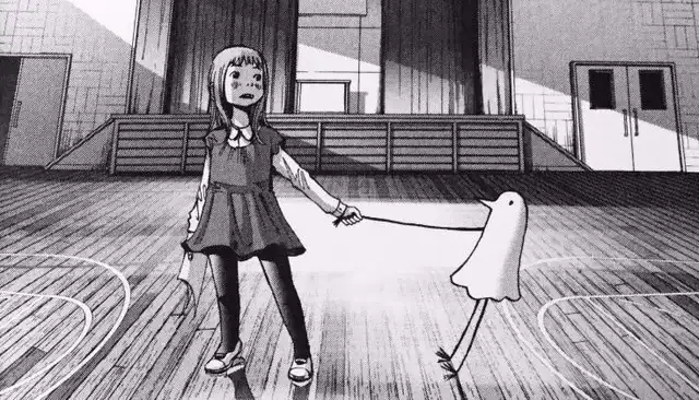 Ilustração de Punpun em traços minimalistas e fundo escuro.